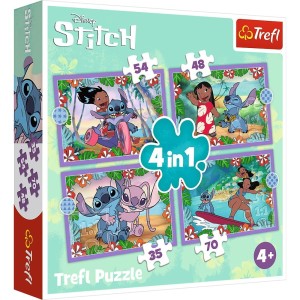 Trefl – Puzzle 4w1 35, 48 ,54 ,70 elementów – Szalony dzień Lilo i Stitch 34633