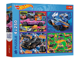 Trefl – Puzzle 4w1 Wyścigowe auta Hot Wheels - 4x250 elementów  – 13312