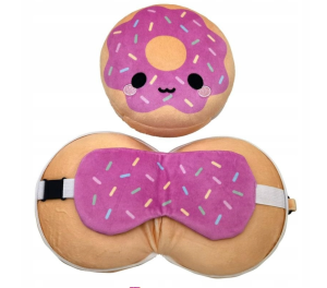 Relaxeazzz - Składana poduszka podróżna z opaską na oczy - Donut Pączek - CUSH318