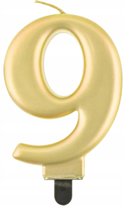 Świeczka urodzinowa  Cyfra 9 złota metaliczna 4429