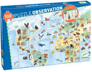 DJECO - 07420 Puzzle Zwierzęta Świata z książką 100 el.