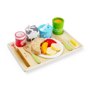 BigJigs Śniadanie do łóżka - Drewniana taca z produktami 28 el. - BJ38040