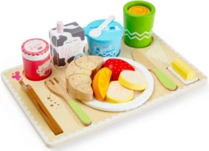 BigJigs Śniadanie do łóżka - Drewniana taca z produktami 28 el. - BJ38040