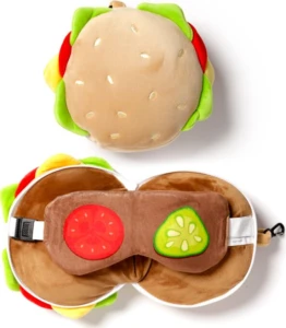 Relaxeazzz - Składana poduszka podróżna z opaską na oczy - Fast Food Burger - CUSH257