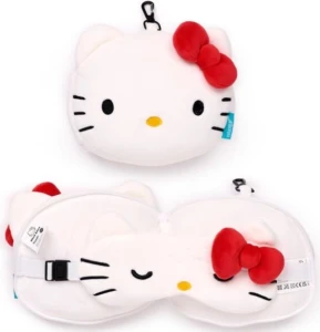 Relaxeazzz - Składana poduszka podróżna z opaską na oczy - Hello Kitty - CUSH472