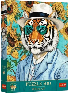 Trefl 37626 Puzzle 500 el. Pets as Art Pan Tygrys i Słoneczniki