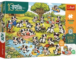 Trefl 16584 Puzzle 100 el. Rodzina Treflików Seek & Find: Świat krówek