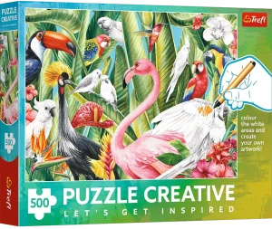 Trefl 37564 Puzzle 500 el. Creative pokoloruj: Rajskie Ptaki