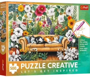 Trefl 37562 Puzzle 500 el. Creative pokoloruj: Kocia oranżeria