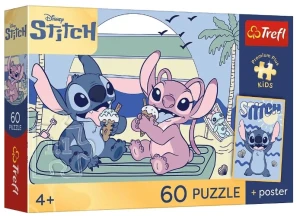 Trefl - Puzzle 60 elementów + plakat - Zabawa ze Stitchem 17430