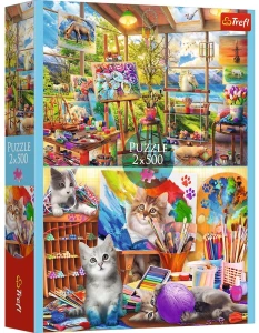 Trefl 37530 Puzzle 2x500 el. Koty Sztuka malowania