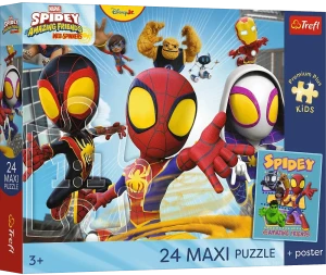 Trefl 14391 Puzzle Maxi 24 el. Spidey i super kumple: Przygody pajęczej ekipy + plakat