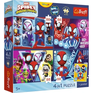 Trefl 34696 Puzzle 4x88 el. Spidey Pajęczy dzień + plakat