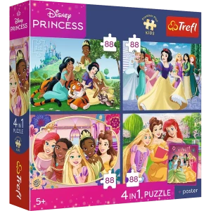 Trefl 34700 Puzzle 4x88 el. Disney Romantyczne Księżniczki + plakat
