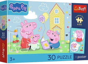 Trefl 18345 Puzzle 30 el. Świnka Peppa: Peppa ma plan + plakat