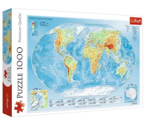 Trefl – Puzzle 1000 elementów – Mapa fizyczna świata – 10463