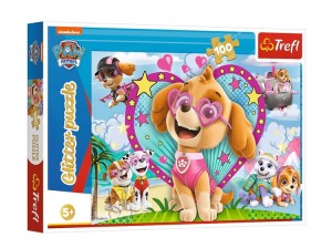 Trefl – Brokatowe puzzle 100 elementów – Psi Patrol w blasku Skye – 14818