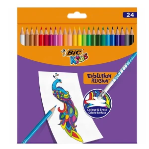 BIC – Zmazywalne kredki ołówkowe Kids Evolution Illusion – 24 kolory – 70900