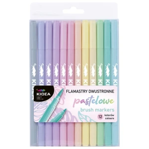 Kidea – Flamastry dwustronne pastelowe z końcówką pędzelkową – 12 kolorów – 0020