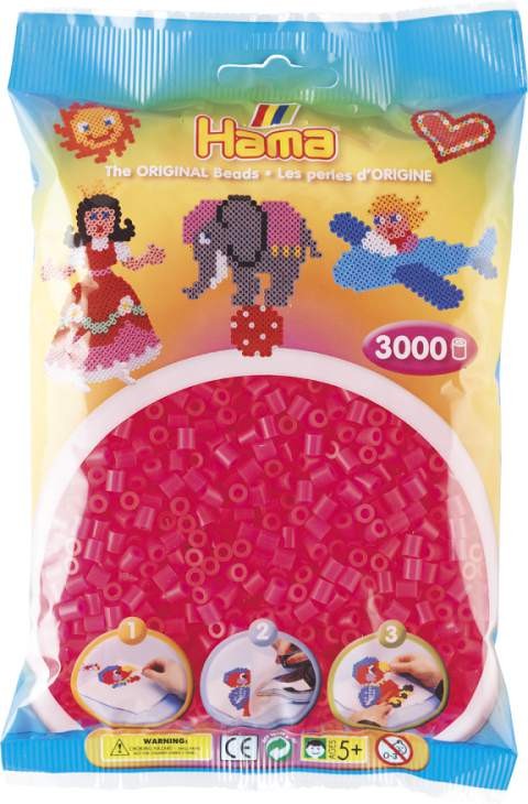 Koraliki Hama MIDI 3000 Koralików 201-32 Kolor Różowy Neonowy Transparentny