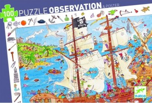 DJECO 07506 Puzzle Obserwacja - 100 elementów - Bitwa piratów