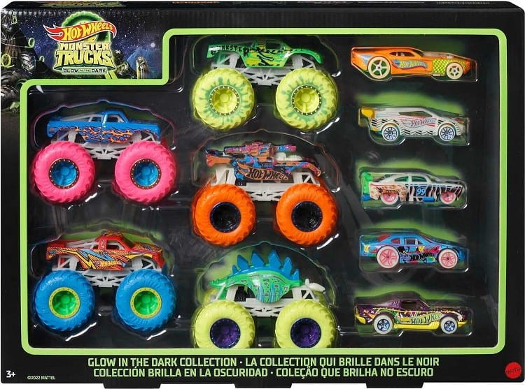 Hot Wheels - Monster Truck - Zestaw pojazdów świecących w ciemności HCB57