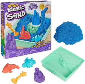 Kinetic Sand - Piasek kinetyczny z podstawką + foremki - Niebieski 6067478