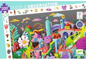 DJECO 07462 Puzzle obserwacyjne - 200 elementów - FANTAZYJNE MIASTECZKO